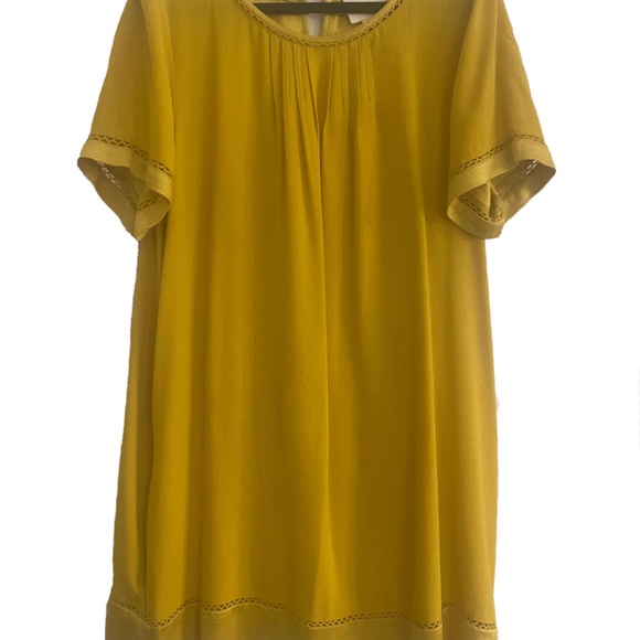 Anthropologie Maeve Verdet Gold Yellow Boho Flowy Swing Shift Dress w/Pockets - Picture 2 of 5